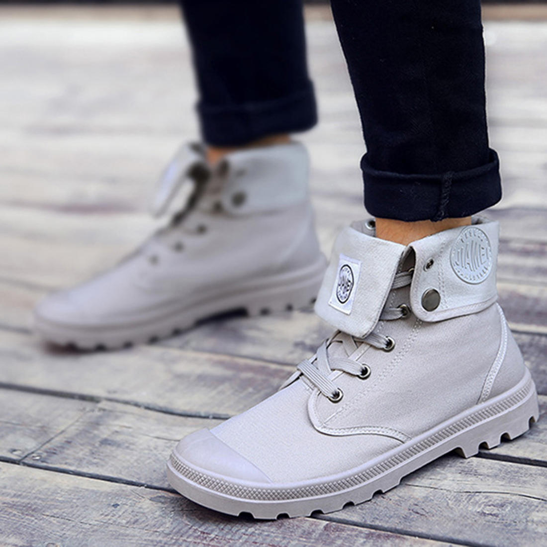FashionCloth Мужские простые стильные модные высокие ботильоны в стиле милитари Кожаные ботинки на шнуровке с заклепками 5
